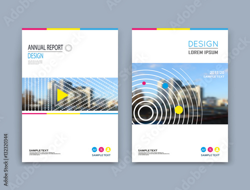 A4 brochure cover design. Abstract round, triangle parts. Art text frame surface. Urban city view title sheet model. Creative vector front page. Ad banner form texture. House figure icon. Flyer fiber