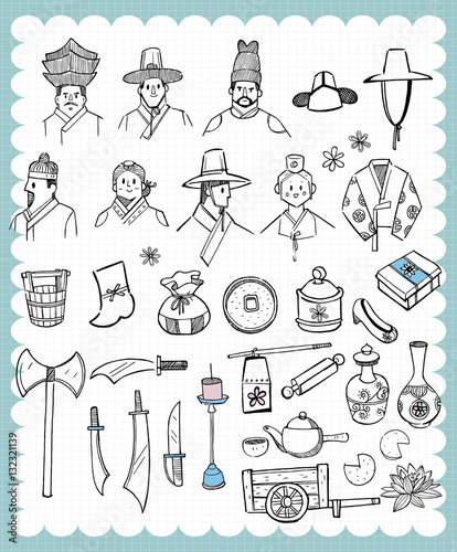 Hand drawn Korean tradition set B