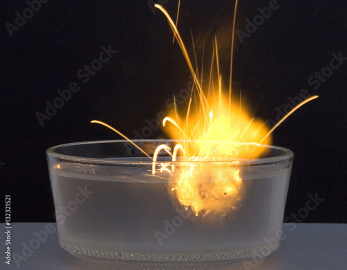 Metallic sodium in water
