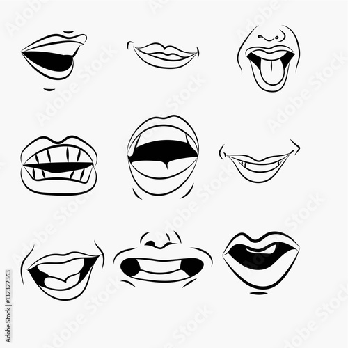 vector illustration of lips with a facial expression of a black contour