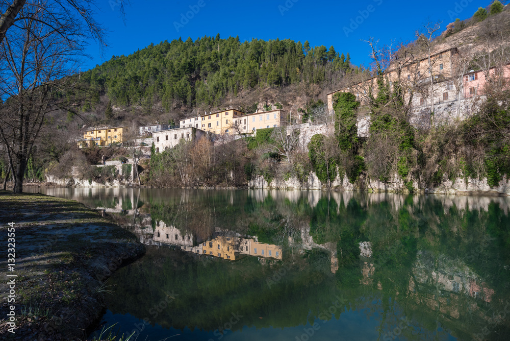 Fossombrone (Italy), a town with river bridge in Marche region 