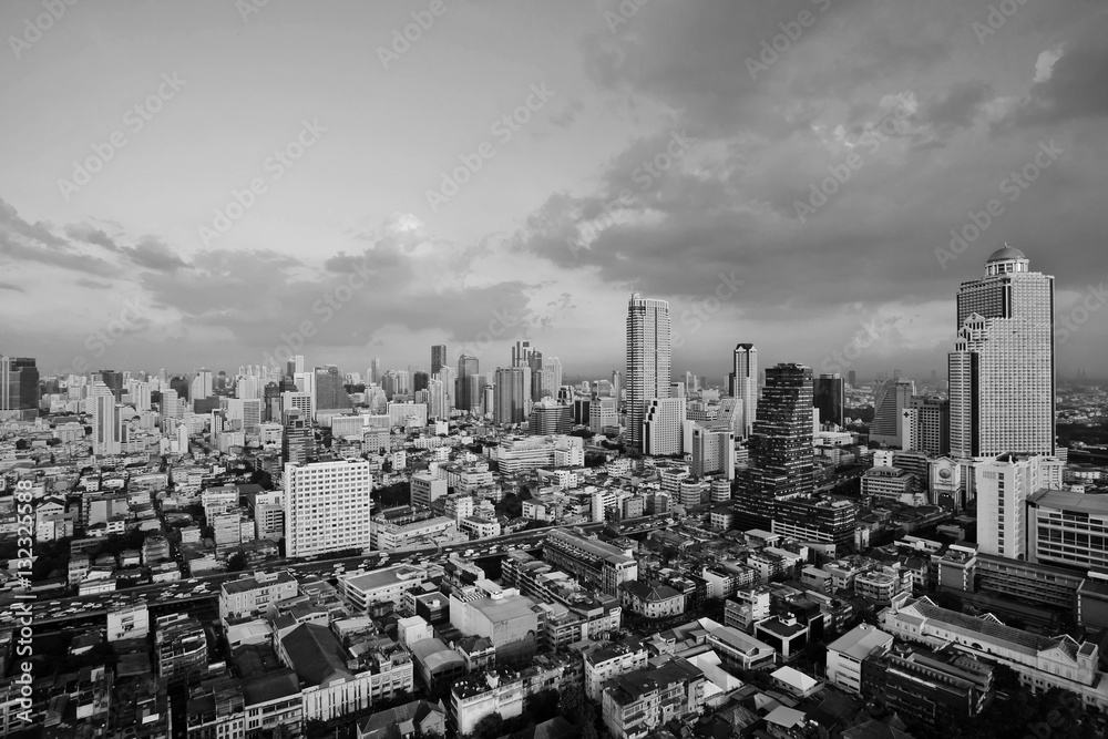 Bangkok cityscape in black and white color. Black and white concept.