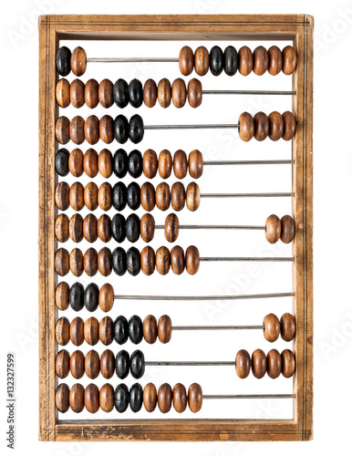 Old wooden abacus isolated on a white background photo