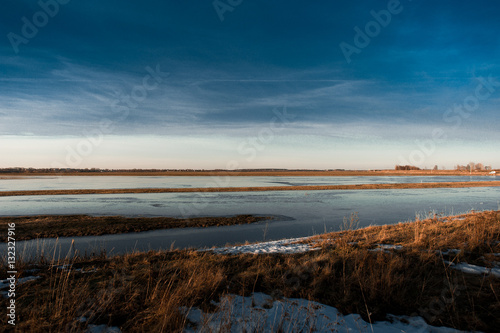 Sping background - river  lake  snow  melting  warming  environm