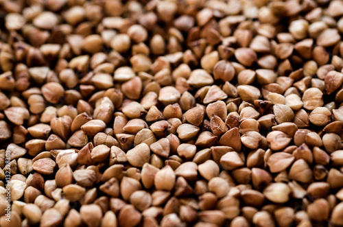Buckwheat grain close-up. Background