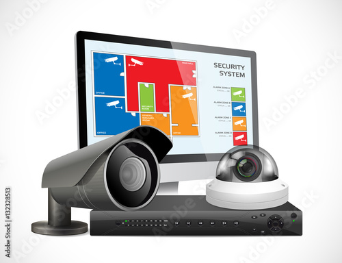 CCTV camera and DVR - digital video recorder - security system concept

