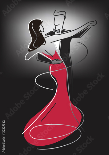 Ballroom Dance Couple.
Stylized  drawing of Young couple dancing ballroom dance. Vector available.