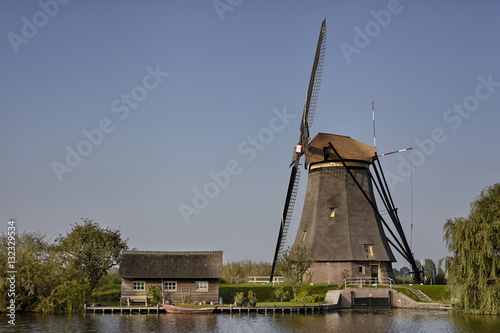 Stone brick Dutch windmill at Kinderdijk  an UNESCO world herita