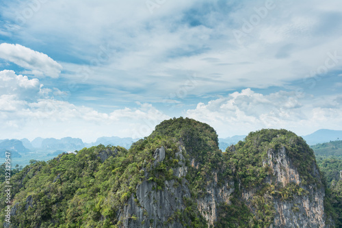 View of mountains and clouds in Krabi, Southern Thailand.
