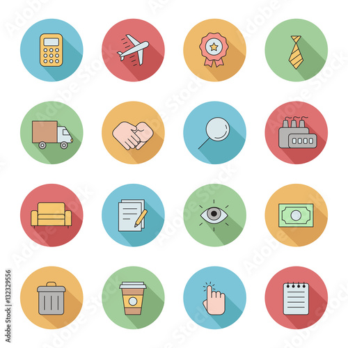 Outline business circle icons vector set. Part two.