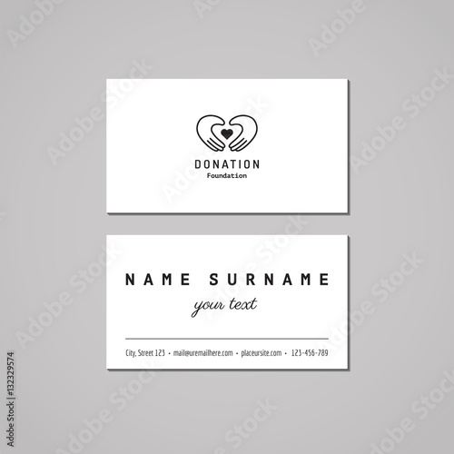 Donations & charity business card design (hands & heart logo).