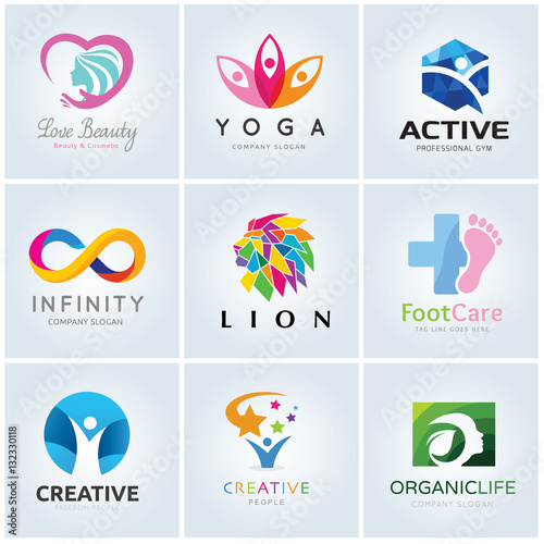 Logo template  collection, Yoga logo, Beauty logo, lion logo, foot care logo, infinity logo template, vector logo set.