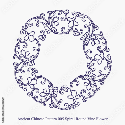 Ancient Chinese Pattern of Spiral Round Vine Flower