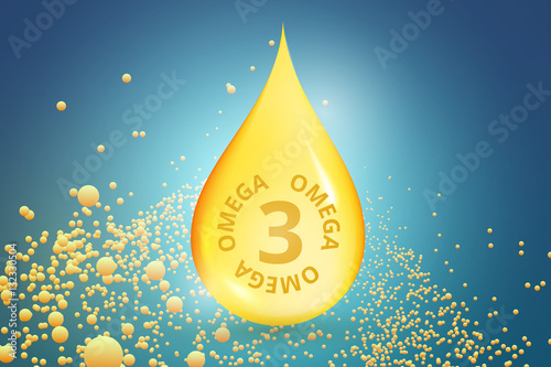 Gold drop of Omega 3. The natural fish-oil for health and protect the skin. Vector illustration photo