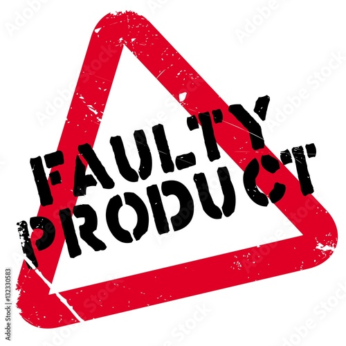 Faulty Product rubber stamp. Grunge design with dust scratches. Effects can be easily removed for a clean, crisp look. Color is easily changed.