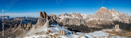 Dolomites huge panorama landscape view in winter snow time