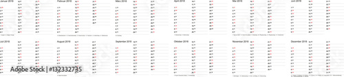 Kalender, Kalendarium 2018 Druckvorlage