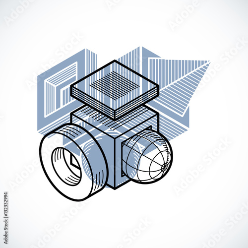 Abstract trigonometric construction, vector dimensional design t