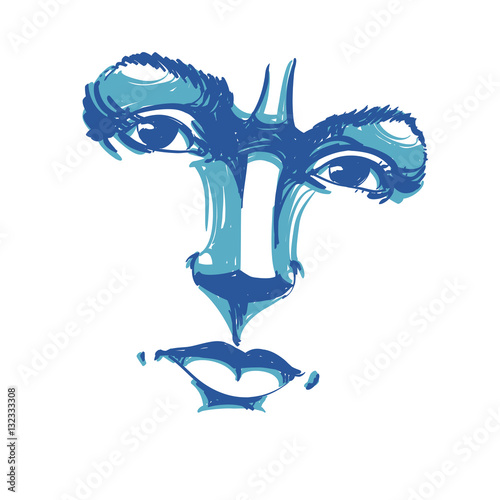 Hand-drawn portrait of white-skin doubtful woman, face features