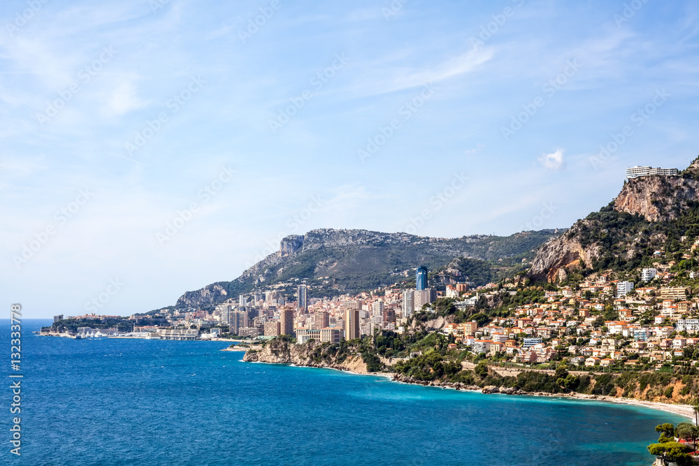 View to Monte Carlo and Larvotto in Monaco, French Riviera, Fran