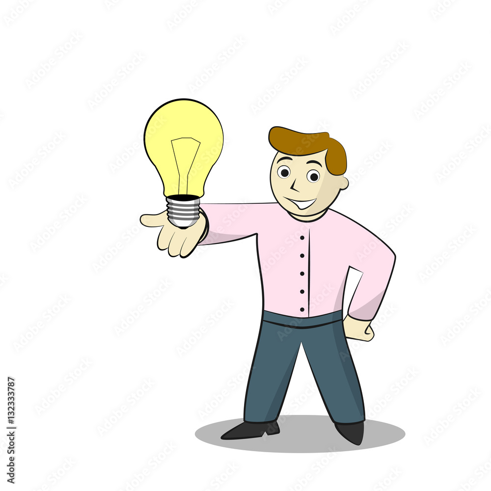 Businessman With Light Bulb. Cartoon illustration of Idea, isolated on white Businessman With Light Bulb. Cartoon illustration of Idea, isolated on white