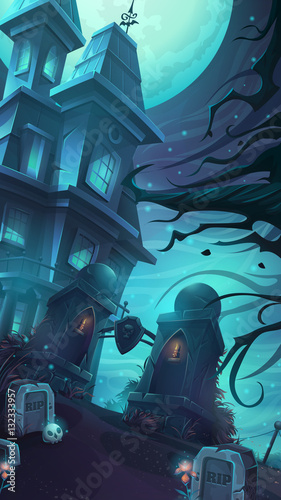 Cartoon vector illustration of a gloomy castle