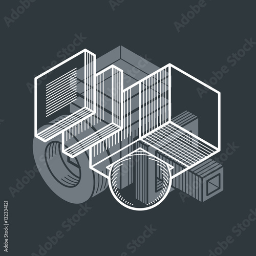 3D design, abstract vector dimensional cube shape.