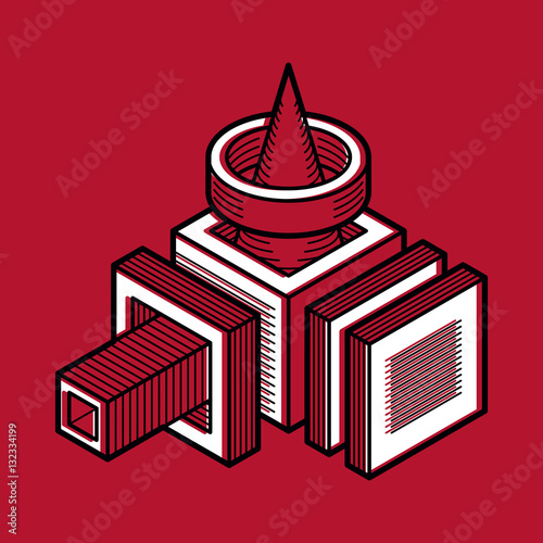 Abstract trigonometric construction, vector dimensional design t