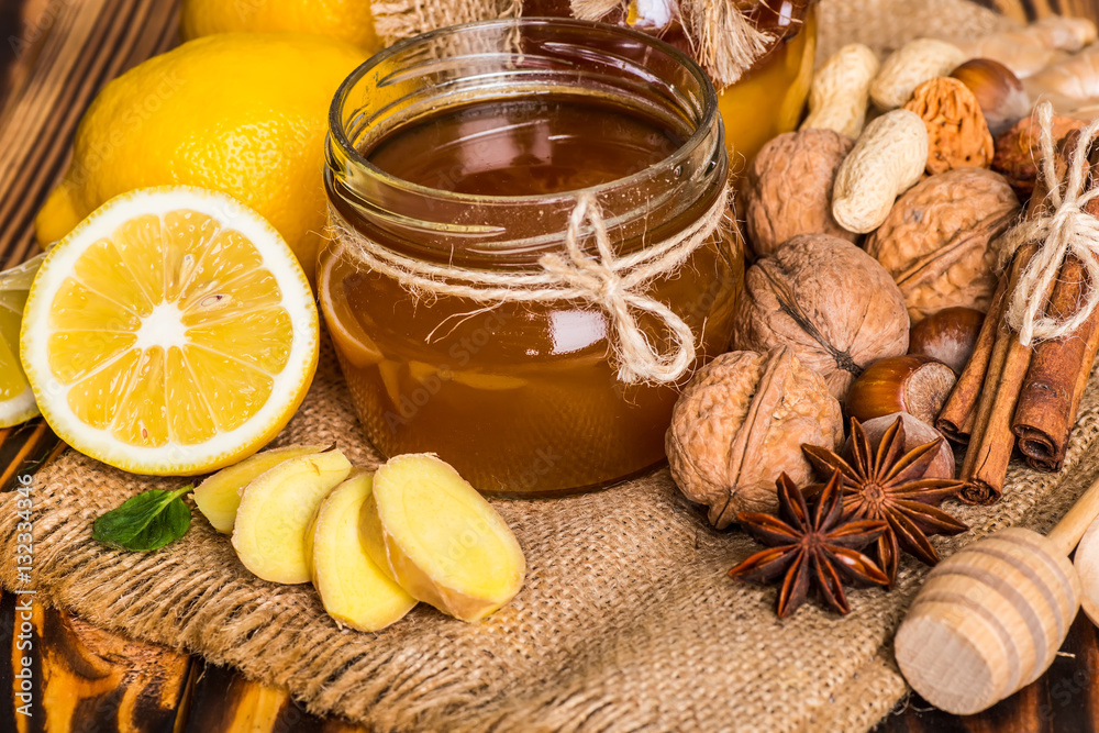 Honey with lemon and nuts. Honey with lemon and nuts.