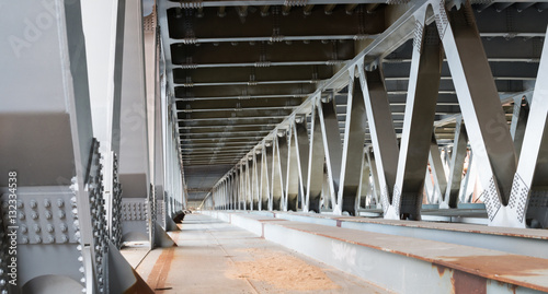 Bridge construction. Metal framework of the bridge