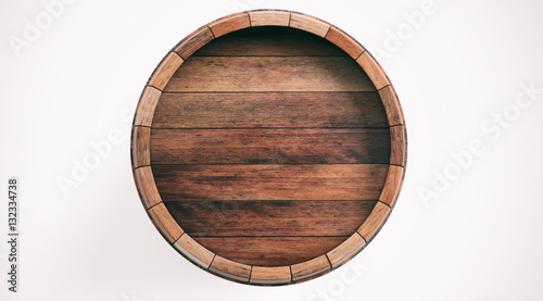 Fényképezés Wooden barrel isolated on white background. 3d illustration