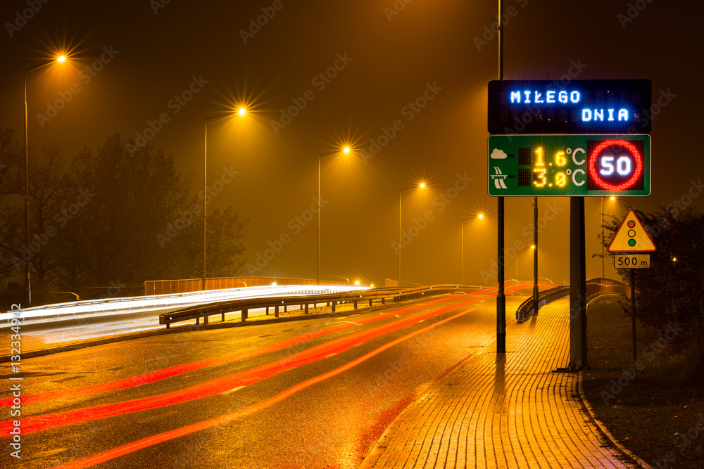 City at night, long exposure of headlights and taillights, Legnica, Poland - obrazy, fototapety, plakaty 