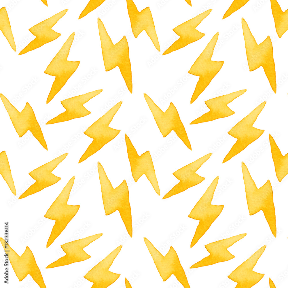 Lightning. Seamless watercolor pattern