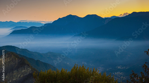 Alishan Mountains National Park Scenic Sunrise with mist and cloud of sea