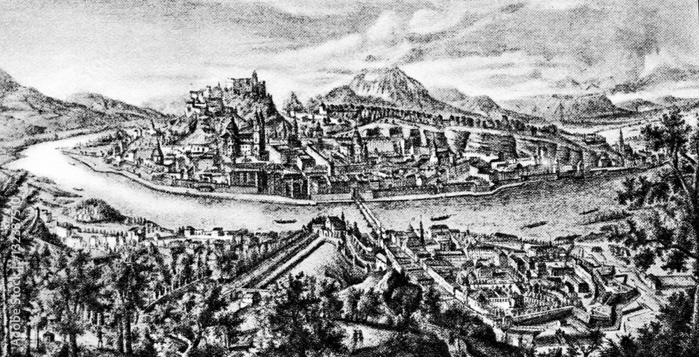 Panoramic view of  Salzburg (1791) by August Franz Heinrich von Naumann and Anton Amon (engraver)