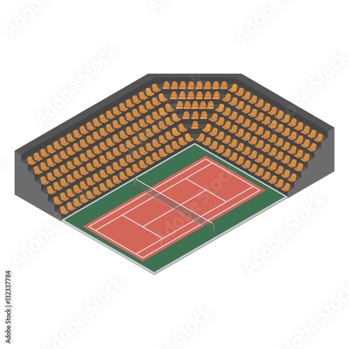 Tennis court isometric, vector illustration.