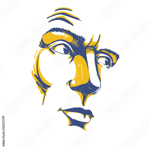Vector art drawing, portrait of man blaming somebody, this is no