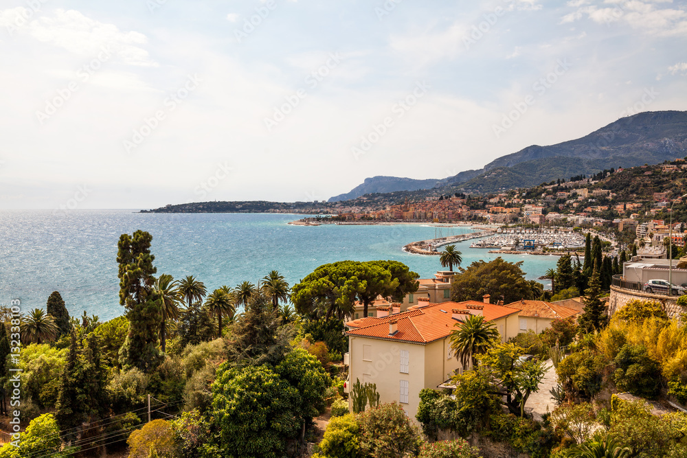Fototapeta premium View to Menton on French Riviera, Cote d'Azur, France