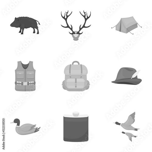 Hunting set icons in monochrome style. Big collection of hunting vector symbol stock illustration