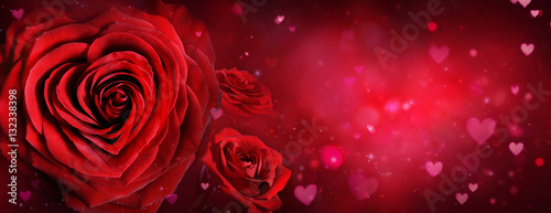 Valentine Card - Roses And Hearts In Romantic Background  