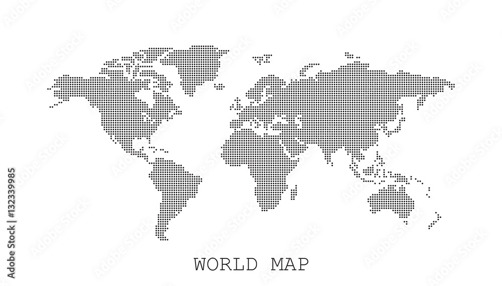 Dotted blank black world map isolated on white background. World map vector template for website, infographics, design. Flat earth world map with round dots illustration. Dotted blank black world map isolated on white background. World map vector template for website, infographics, design. Flat earth world map with round dots illustration.