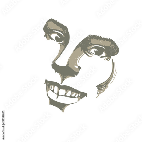 Facial expression, hand-drawn illustration of face of a girl wit © Sylverarts
