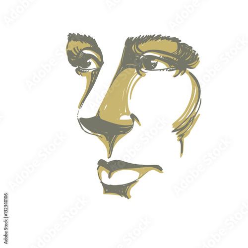 Vector art drawing, portrait of gorgeous dreamy girl isolated on