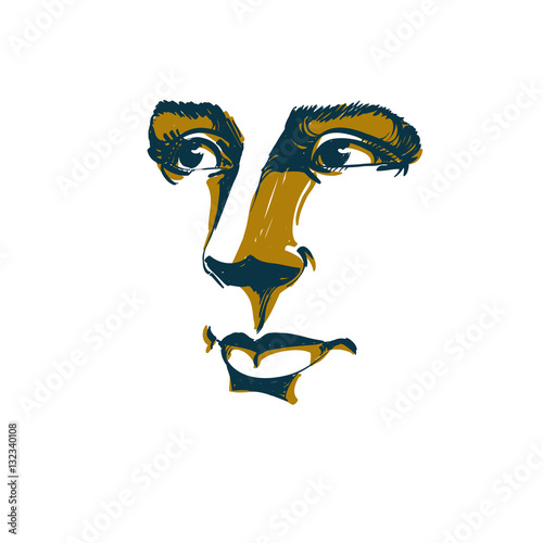 Vector art drawing, portrait of gorgeous dreamy girl isolated on