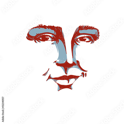 Hand-drawn monochrome portrait of white-skin flirting woman, fac