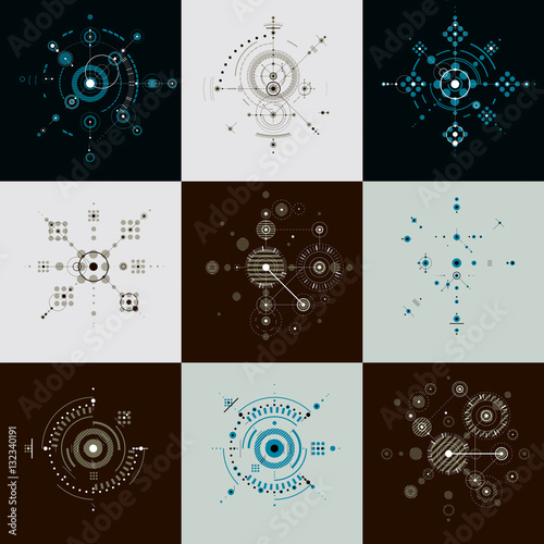 Set of vector abstract backgrounds created in Bauhaus retro styl