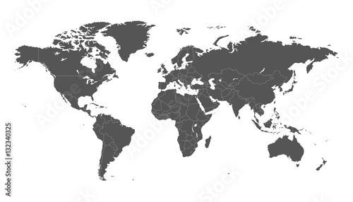 Blank grey political world map isolated on white background. Worldmap Vector template for website, infographics, design. Flat earth world map illustration. © Lysenko.A