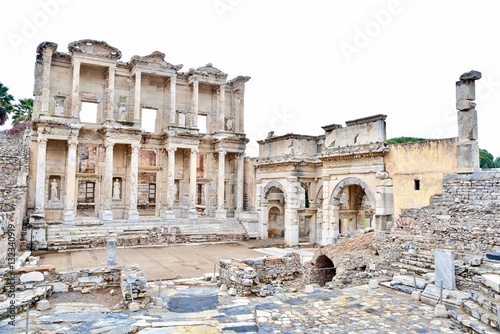 The Library of Celsus in the Ancient Ruins of Ephesus, Turkey © panithi33