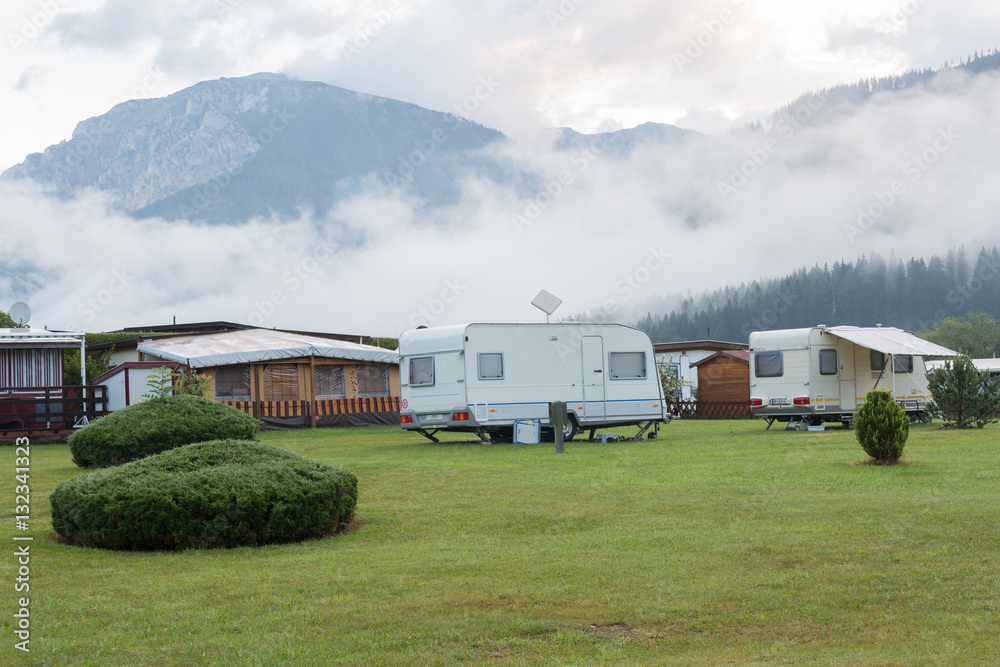 Morning landscape with a camping in mountains Morning landscape with a camping in mountains