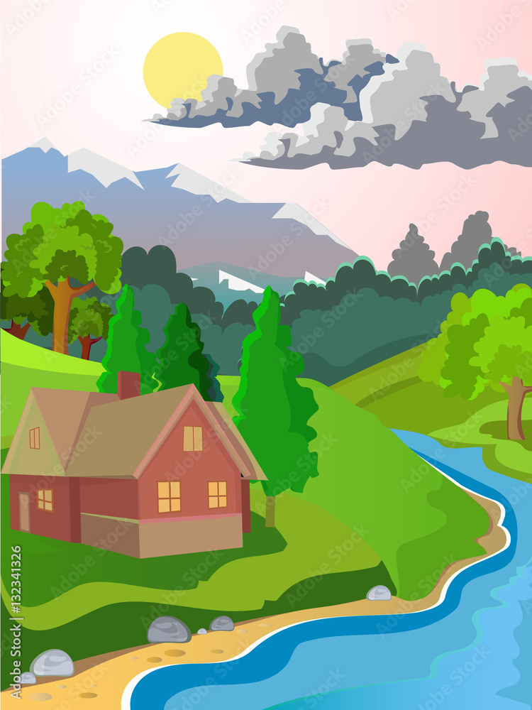 Summer vector landscape. Rural landscape